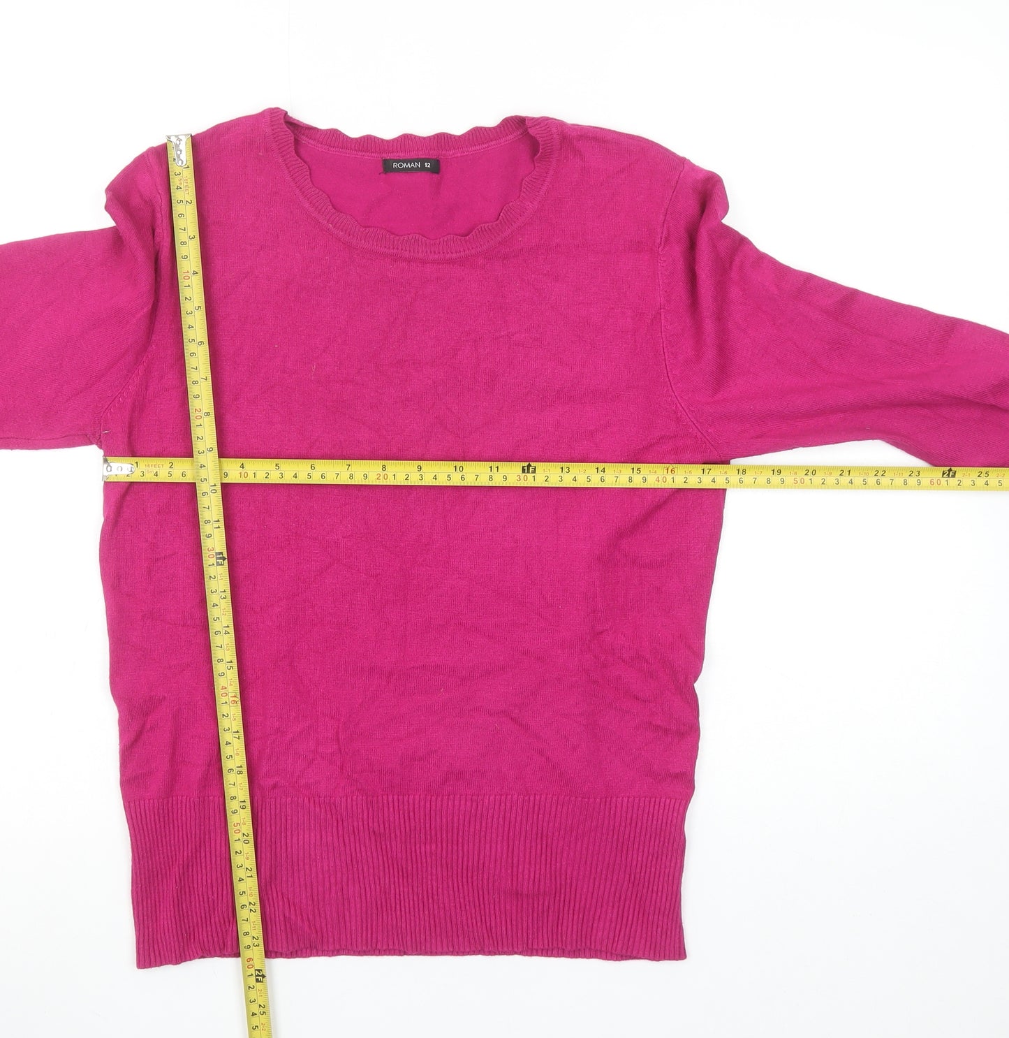 Roman Women’s Pink 3/4 Sleeve Round Neck Pullover Jumper Size 12