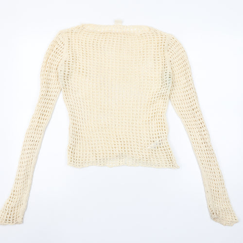 Urban Outfitters Women Beige Crochet Cotton Long Sleeve Top S