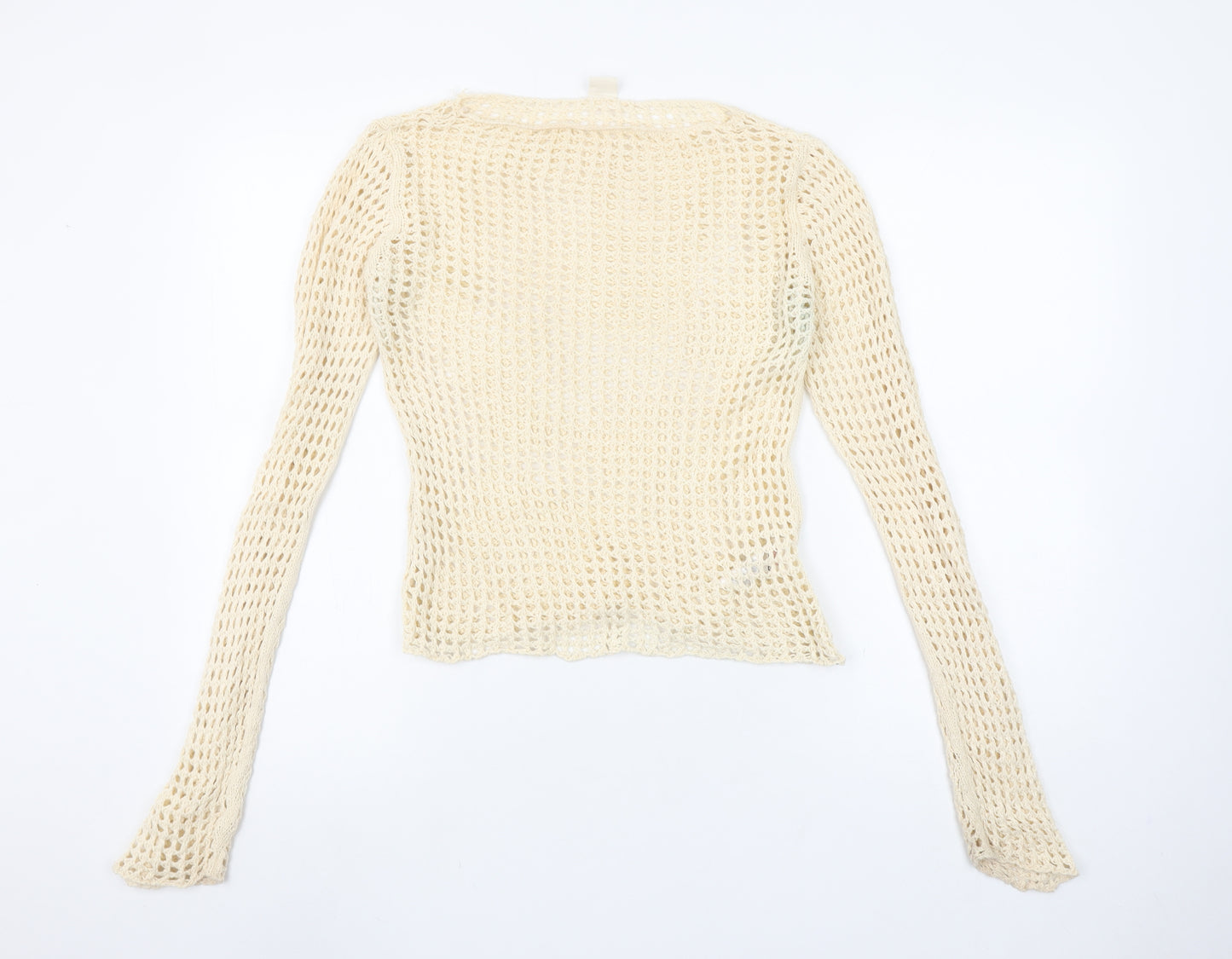 Urban Outfitters Women Beige Crochet Cotton Long Sleeve Top S