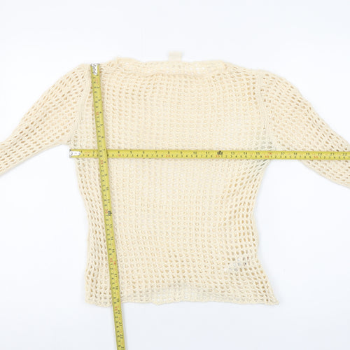 Urban Outfitters Women Beige Crochet Cotton Long Sleeve Top S