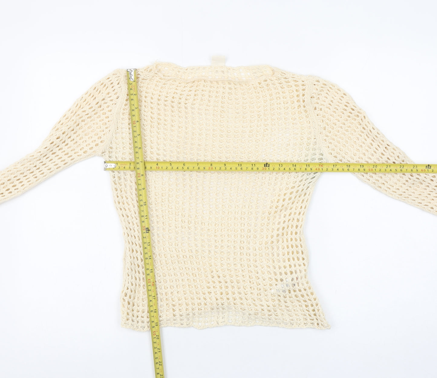 Urban Outfitters Women Beige Crochet Cotton Long Sleeve Top S