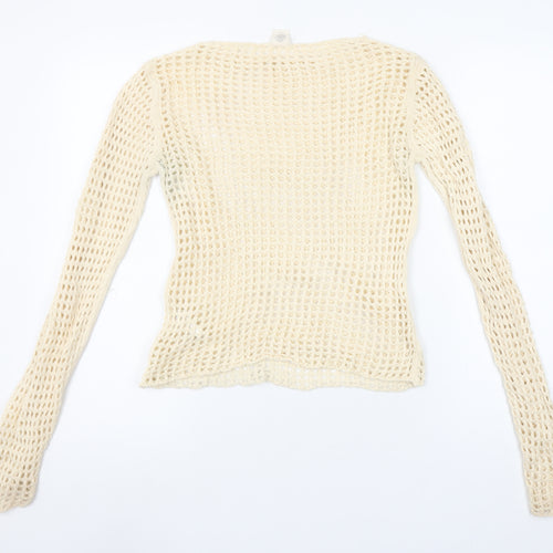 Urban Outfitters Women Beige Crochet Cotton Long Sleeve Top S