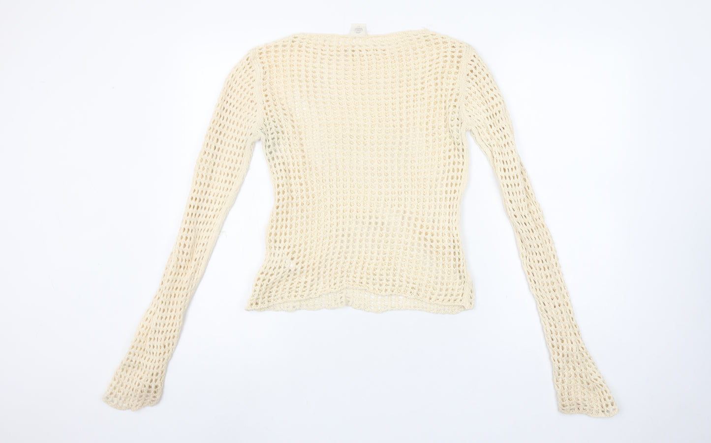 Urban Outfitters Women Beige Crochet Cotton Long Sleeve Top S