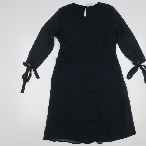 Vila Women Black Shift Knee Length Dress Size S Long Sleeve