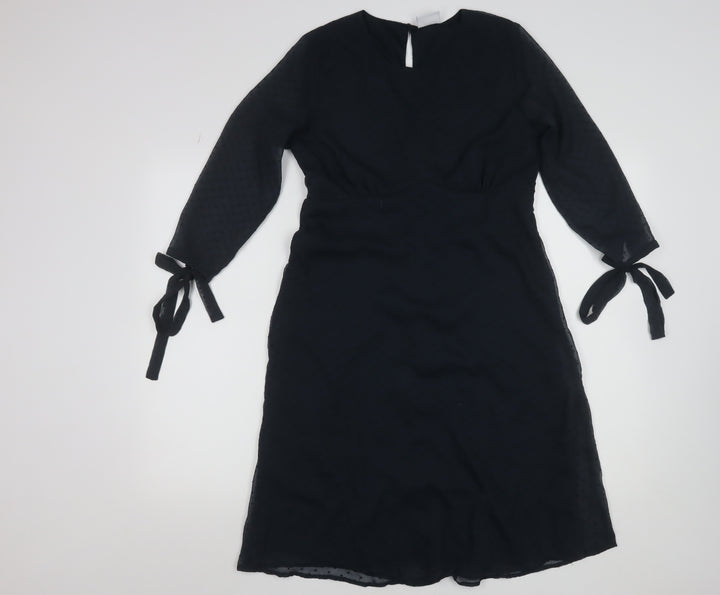 Vila Women Black Shift Knee Length Dress Size S Long Sleeve