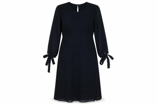 Front view of VILA Women Black Shift Knee Length Dress, size S, Long Sleeve
