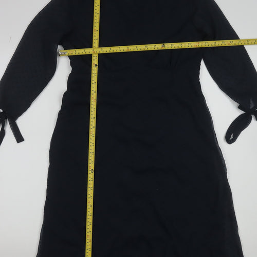 Vila Women Black Shift Knee Length Dress Size S Long Sleeve