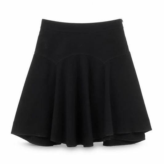Front view of Zara Woman Black Flare Knee Length Polyester Skirt Women's, size 4