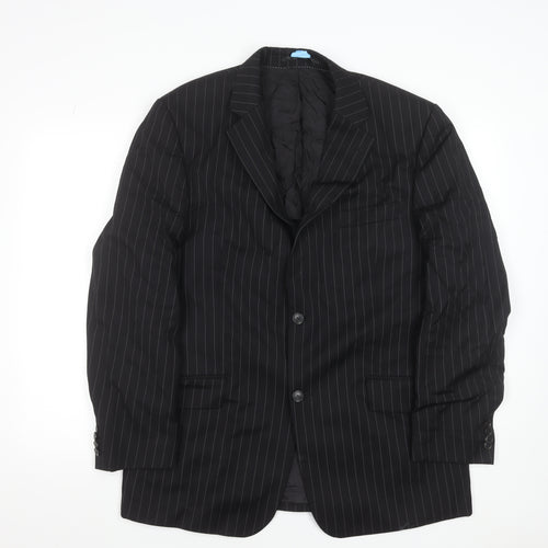 Rosselini Men’s Black Pinstripe Wool Two-Button Blazer Jacket 42