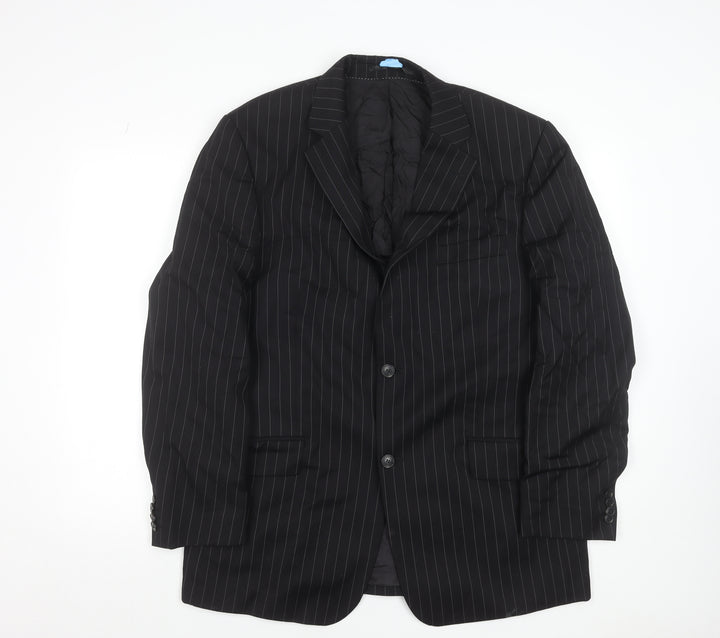 Rosselini Men’s Black Pinstripe Wool Two-Button Blazer Jacket 42