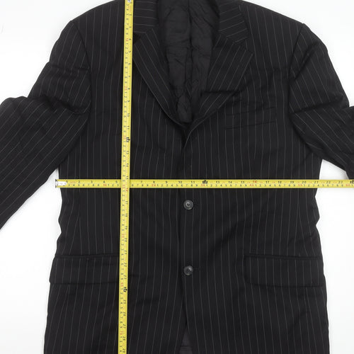 Rosselini Men’s Black Pinstripe Wool Two-Button Blazer Jacket 42