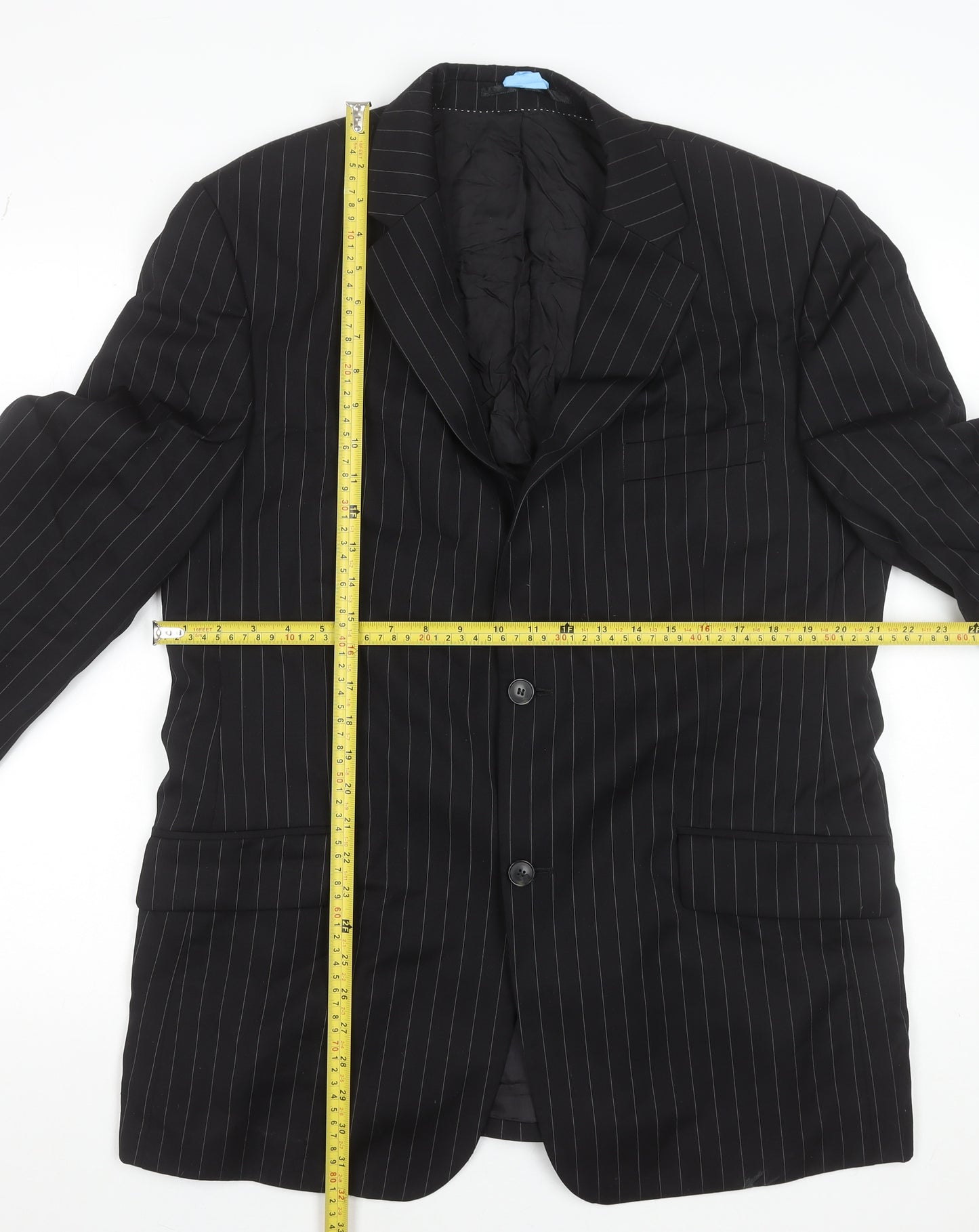 Rosselini Men’s Black Pinstripe Wool Two-Button Blazer Jacket 42
