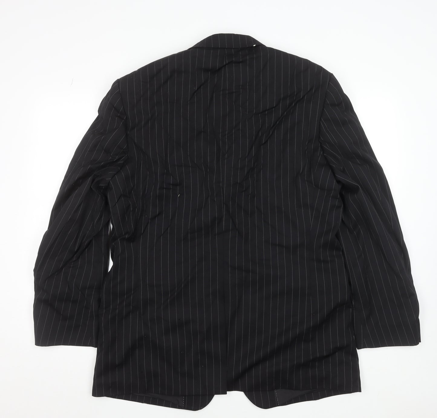 Rosselini Men’s Black Pinstripe Wool Two-Button Blazer Jacket 42