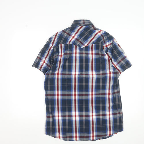Jack & Jones Men's Blue Plaid Cotton Short Sleeve Button-Up Shirt M