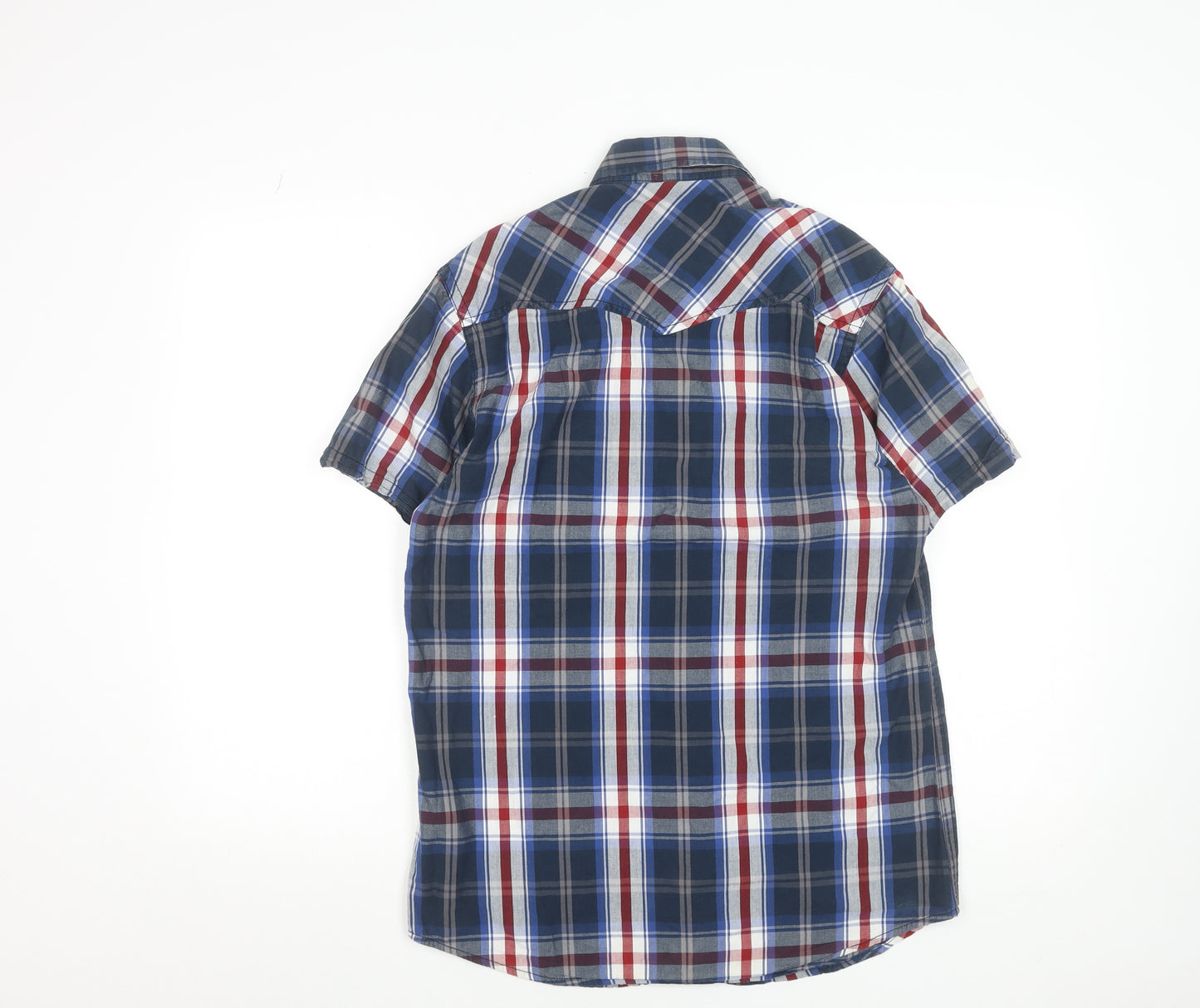 Jack & Jones Men's Blue Plaid Cotton Short Sleeve Button-Up Shirt M