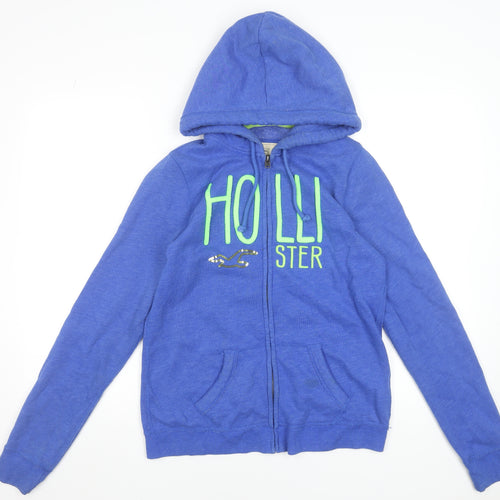 Hollister Women's Blue Full Zip Hoodie L Cotton Blend Logo Design