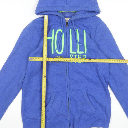 Hollister Women's Blue Full Zip Hoodie L Cotton Blend Logo Design