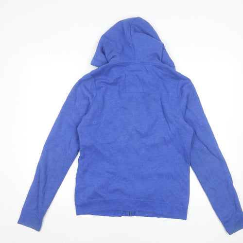 Hollister Women's Blue Full Zip Hoodie L Cotton Blend Logo Design