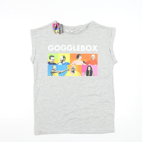 Gogglebox Women's Grey Sleeveless Crew Neck Graphic T-Shirt Size 8