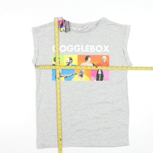 Gogglebox Women's Grey Sleeveless Crew Neck Graphic T-Shirt Size 8