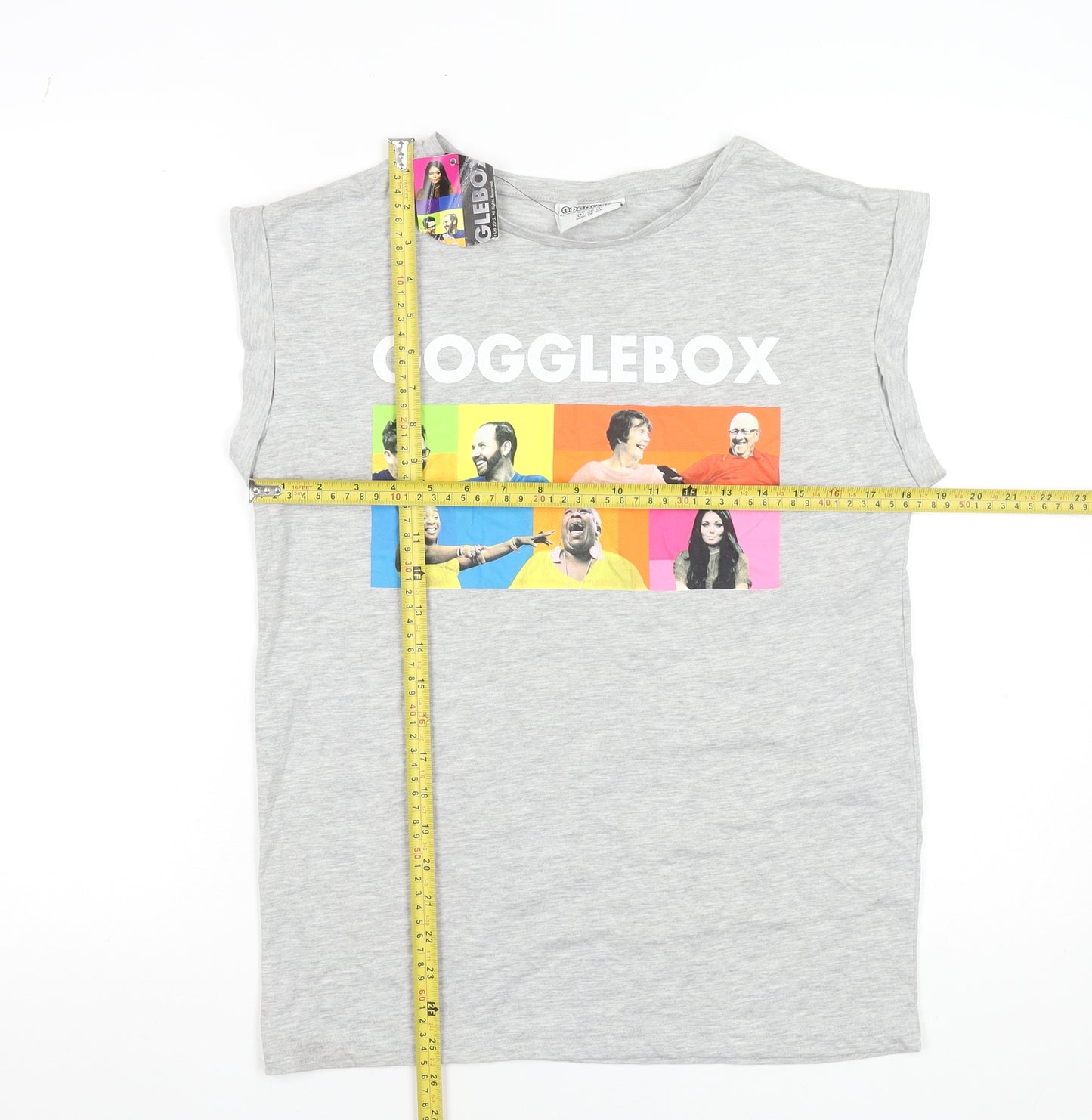 Gogglebox Women's Grey Sleeveless Crew Neck Graphic T-Shirt Size 8