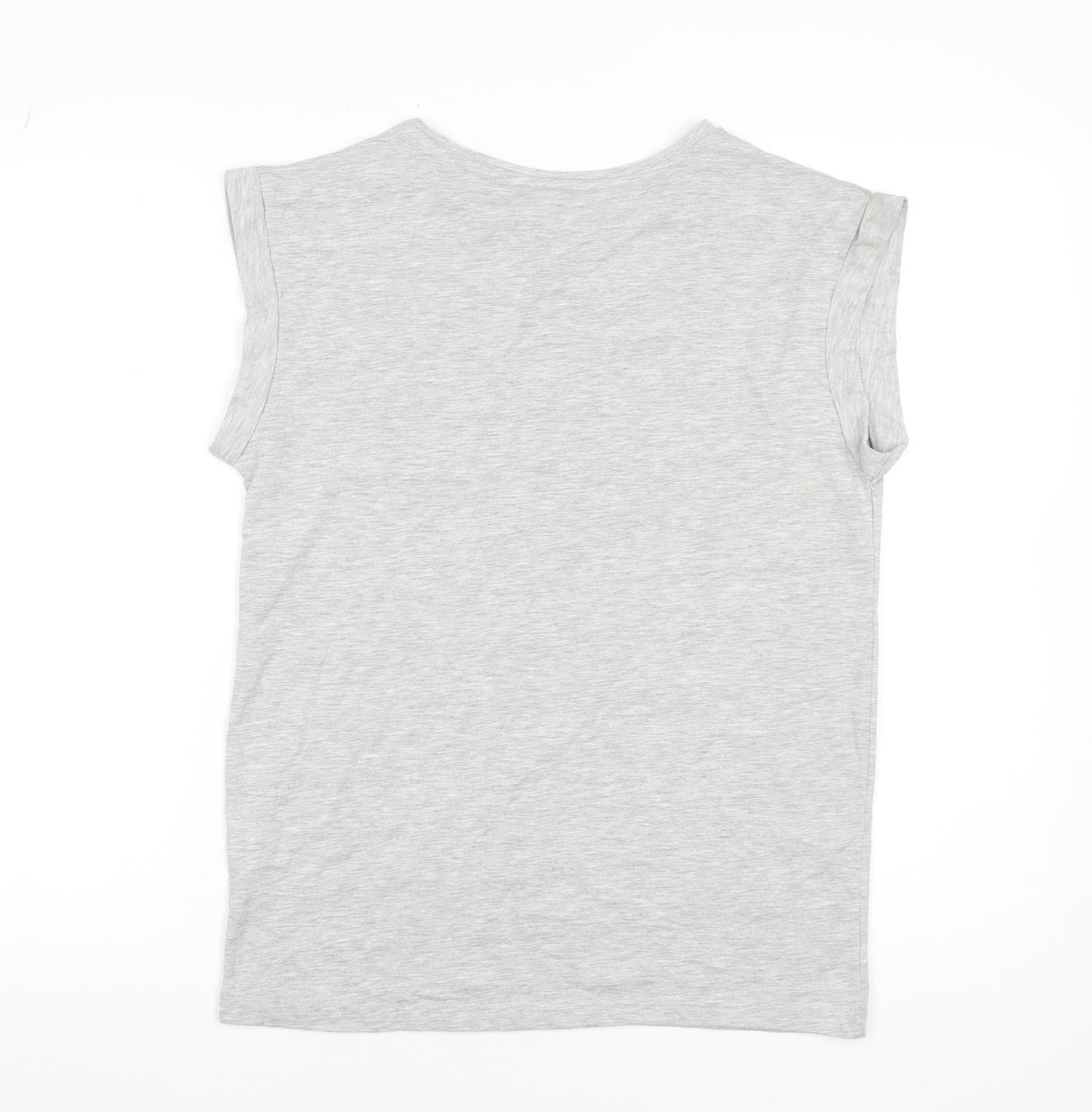 Gogglebox Women's Grey Sleeveless Crew Neck Graphic T-Shirt Size 8