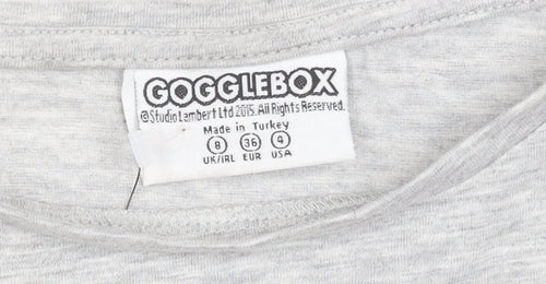 Gogglebox Women's Grey Sleeveless Crew Neck Graphic T-Shirt Size 8