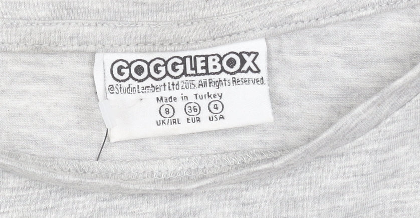 Gogglebox Women's Grey Sleeveless Crew Neck Graphic T-Shirt Size 8