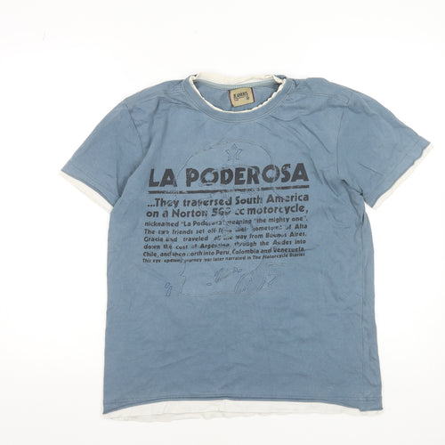 Jeanious Men's Blue Graphic Print Cotton T-Shirt Size M La Poderosa Design