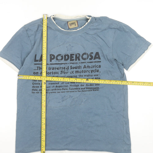 Jeanious Men's Blue Graphic Print Cotton T-Shirt Size M La Poderosa Design