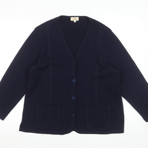Isis Womens Blue Wool V-Neck Button Cardigan Size M