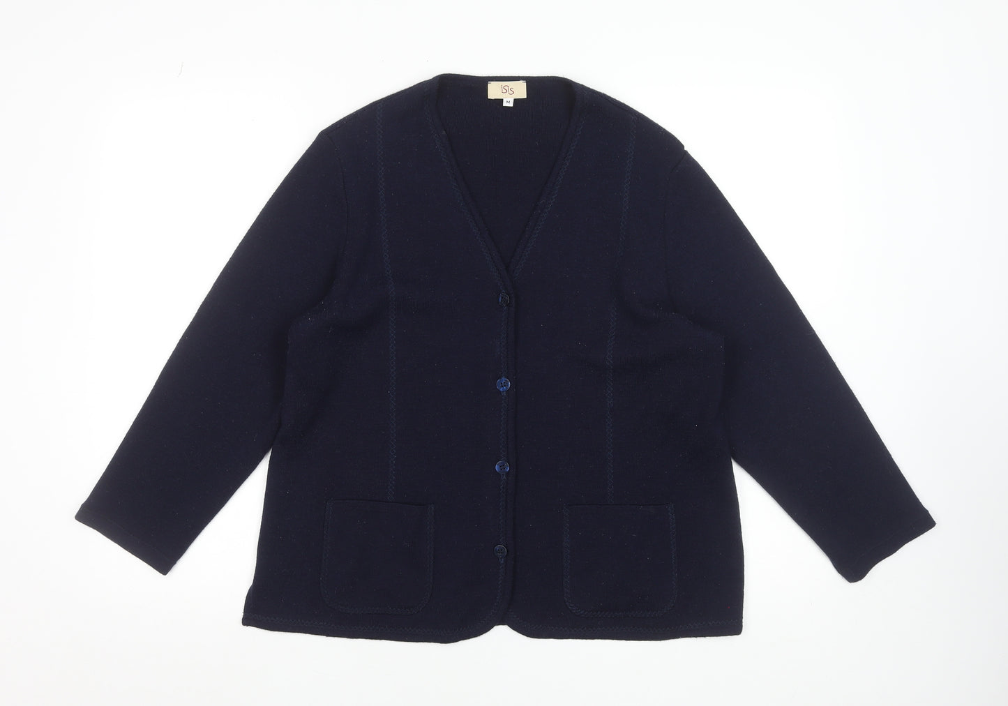 Isis Womens Blue Wool V-Neck Button Cardigan Size M