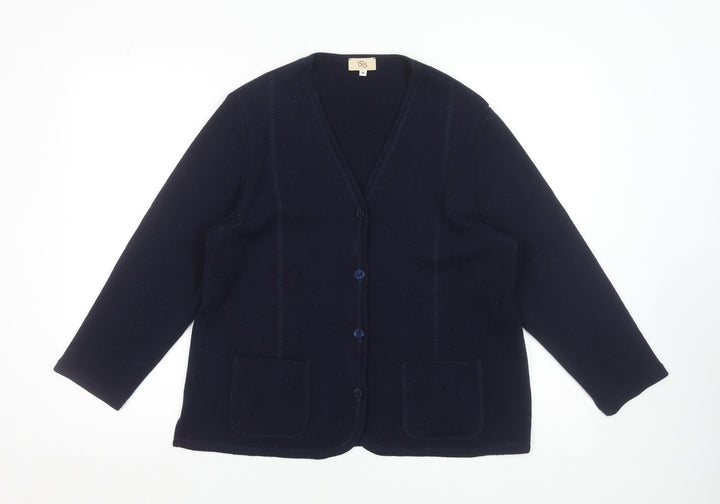 Isis Womens Blue Wool V-Neck Button Cardigan Size M