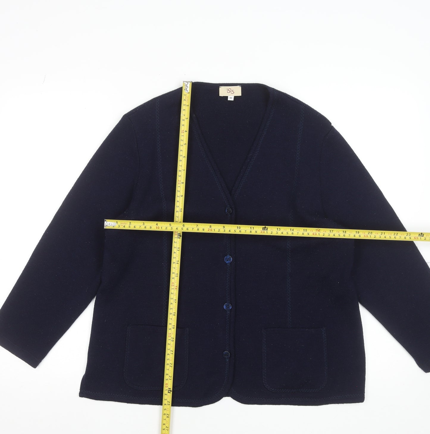 Isis Womens Blue Wool V-Neck Button Cardigan Size M