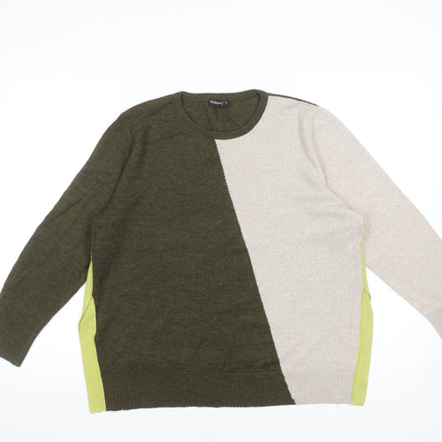 No2moro Women’s Green Colour Block Wool Blend Crew Neck Jumper Size 4