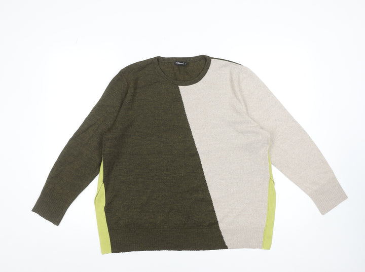 No2moro Women’s Green Colour Block Wool Blend Crew Neck Jumper Size 4