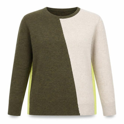 No2moro Women’s Green Colour Block Wool Blend Crew Neck Jumper Size 4