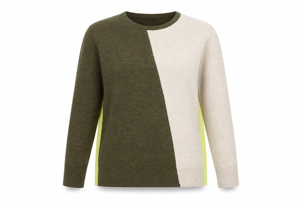 No2moro Women’s Green Colour Block Wool Blend Crew Neck Jumper Size 4