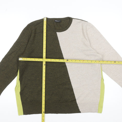No2moro Women’s Green Colour Block Wool Blend Crew Neck Jumper Size 4