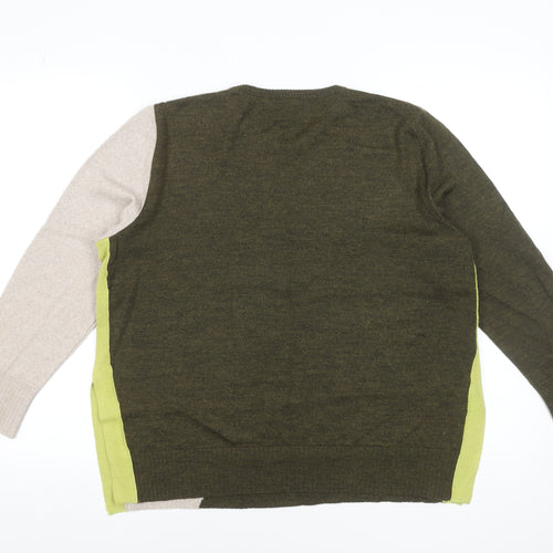 No2moro Women’s Green Colour Block Wool Blend Crew Neck Jumper Size 4