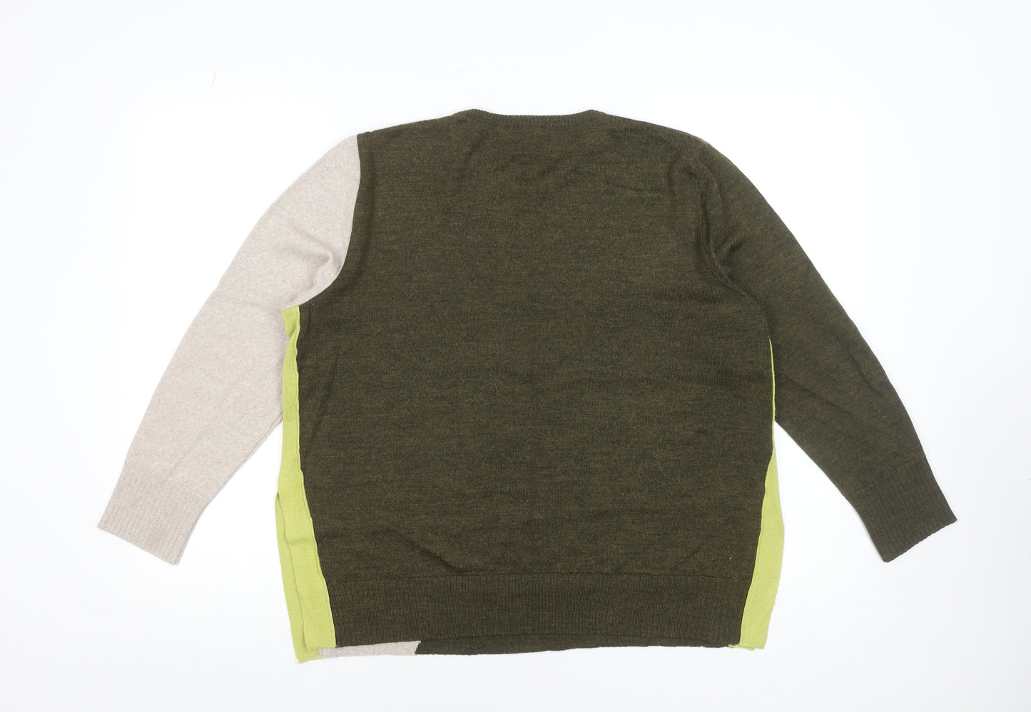 No2moro Women’s Green Colour Block Wool Blend Crew Neck Jumper Size 4
