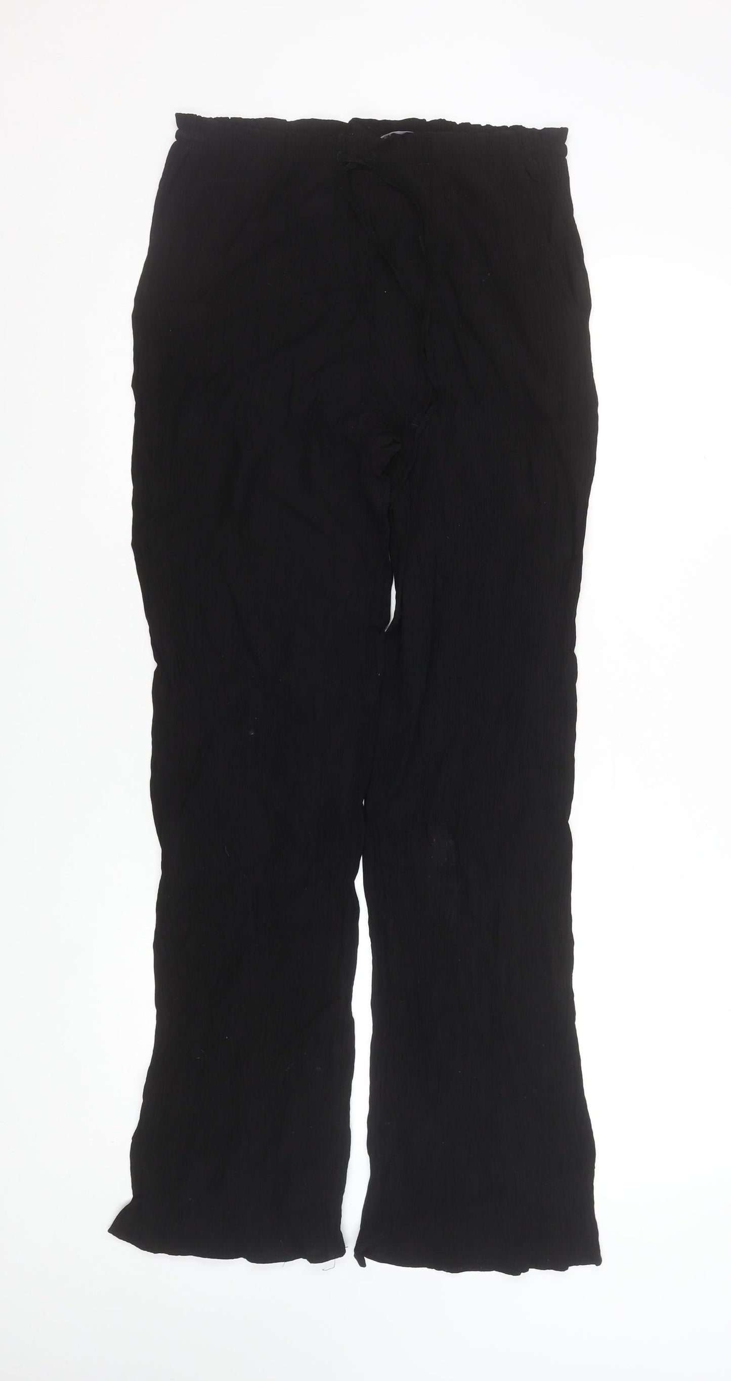 Zara Women Black S Wide-Leg Trousers Viscose Blend