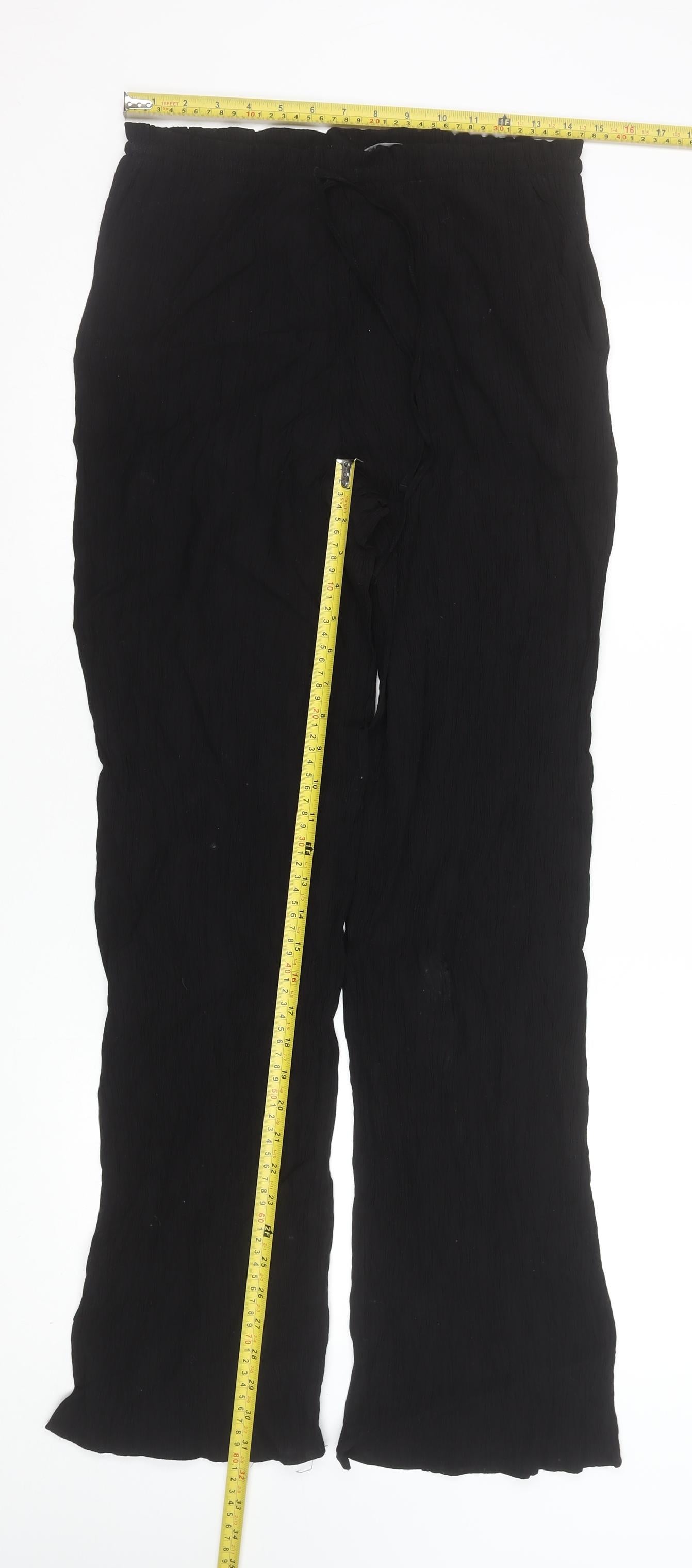 Zara Women Black S Wide-Leg Trousers Viscose Blend