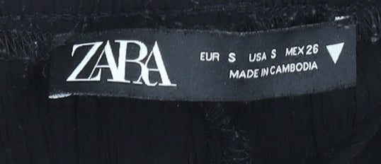 Zara Women Black S Wide-Leg Trousers Viscose Blend