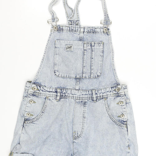 Superdry Women’s Blue Denim Dungaree Playsuit Size 12 Cotton