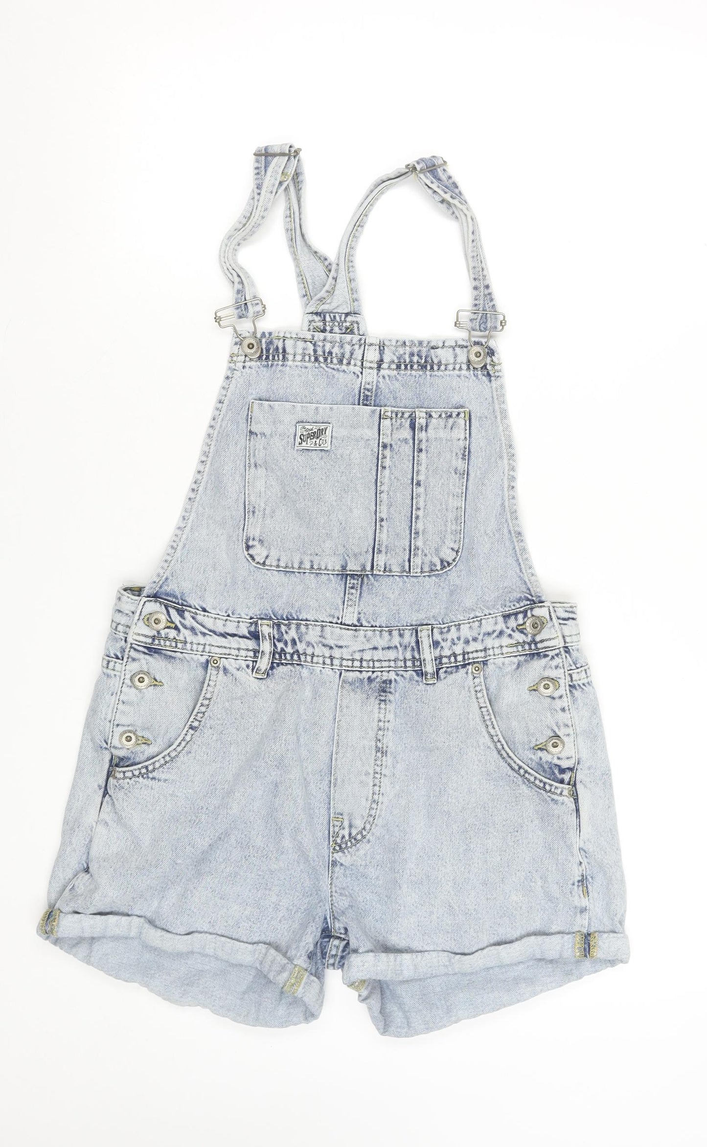 Superdry Women’s Blue Denim Dungaree Playsuit Size 12 Cotton