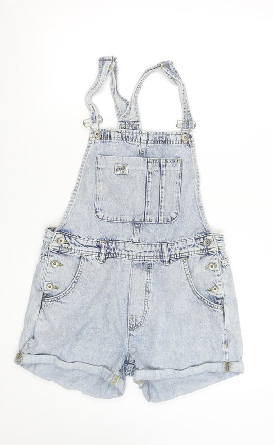 Superdry Women’s Blue Denim Dungaree Playsuit Size 12 Cotton