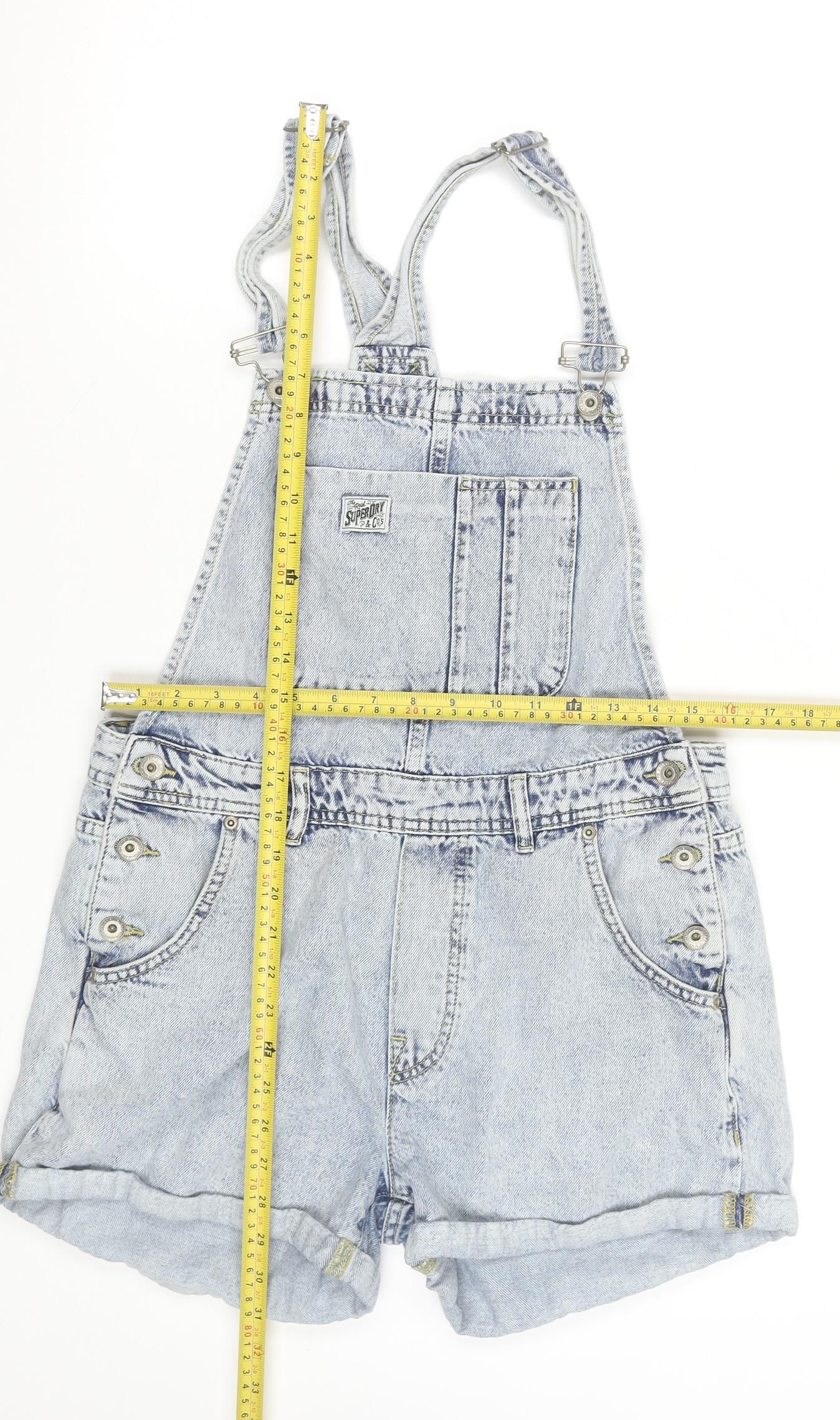 Superdry Women’s Blue Denim Dungaree Playsuit Size 12 Cotton