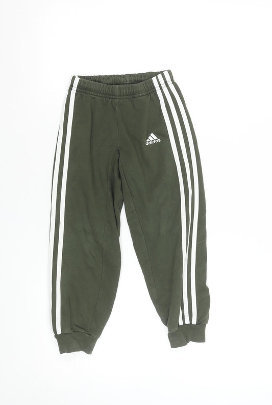 Adidas Boys Green Jogger Sweatpants 5-6 Years Elastic Waist Activewear