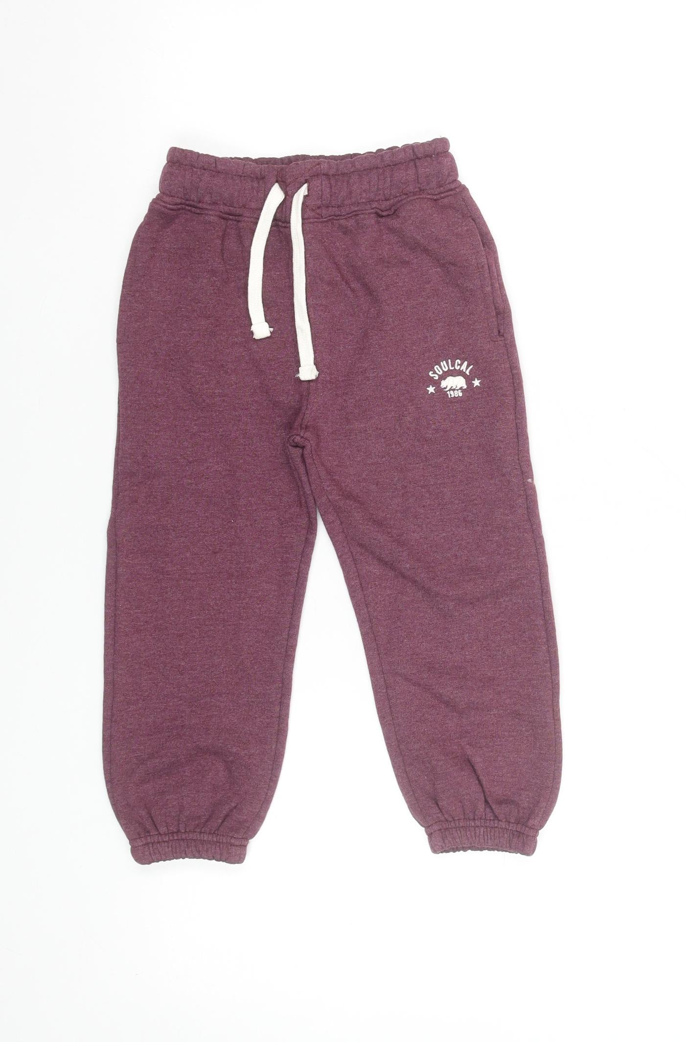 SoulCal & Co Boys Purple Jogger Trousers 4-5 Years Elastic Waist Cotton Blend